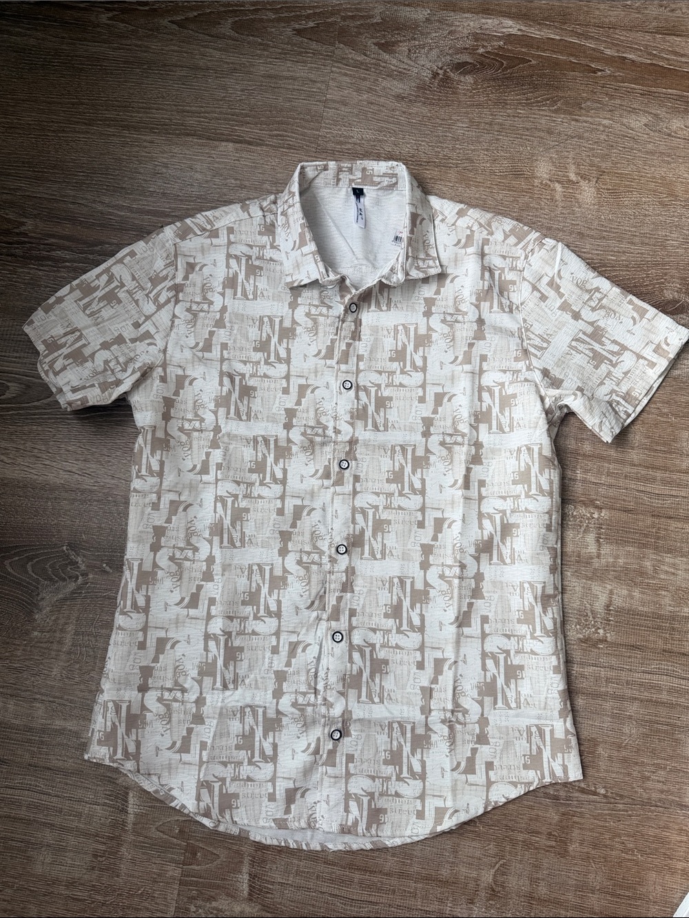 Kids' Short-Sleeve Button-Down Shirt in Beige Print